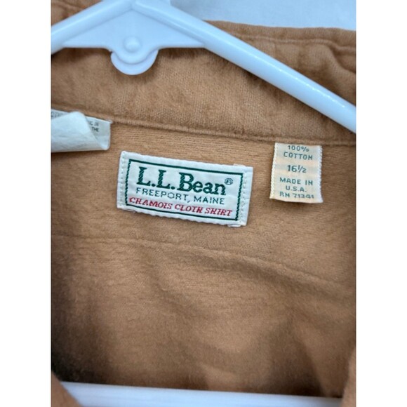 Vintage LL Bean Tan Size 16 1/2 Chamois Cloth Button Up Shirt - Picture 2 of 7